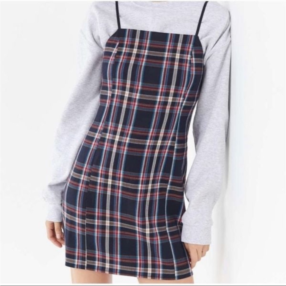 UO navy blue & red plaid mini dress sz M